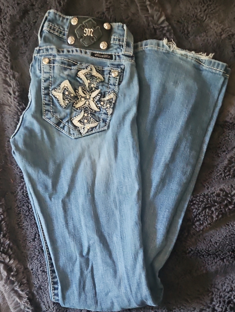 Miss Me Light Blue Denim Boot Cut Jeans with Embellished Pocket